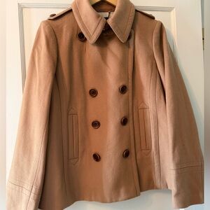 J CREW Women’s CAMEL TAN 100% Wool Pea coat size XL NWOT